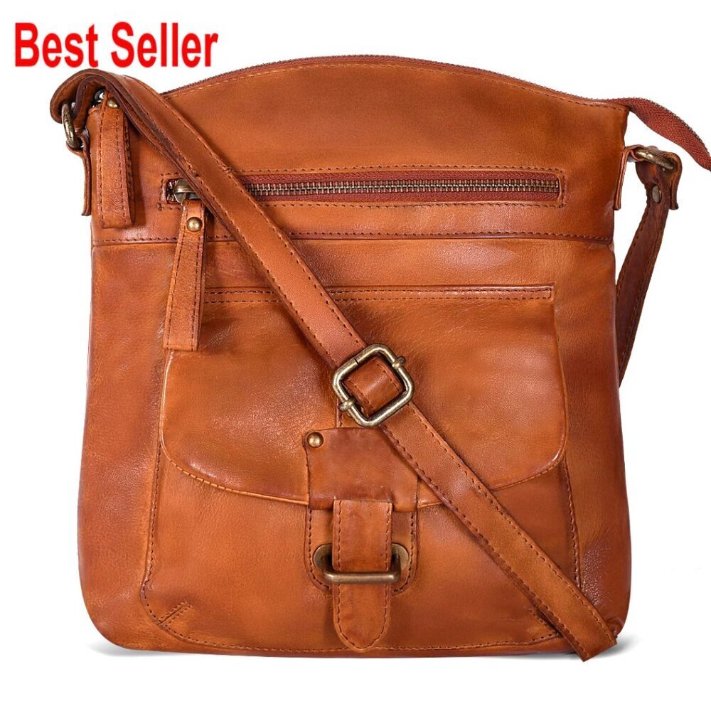 Leather Crossbody Bag with Adjustable Strap, Medium Size
